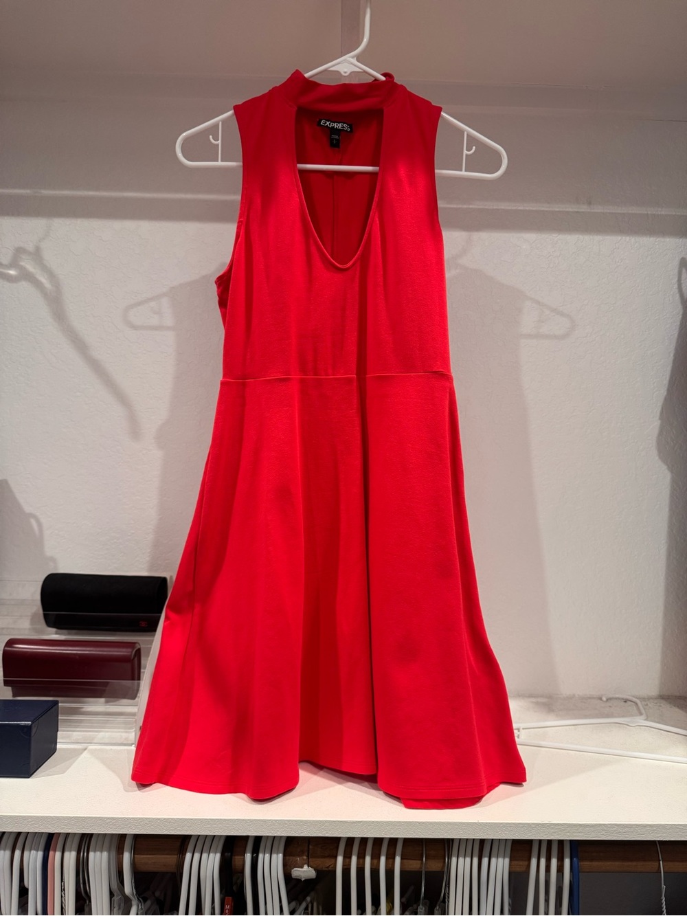 Express Red Sleeveless Fit-and-Flare Mini Dress
